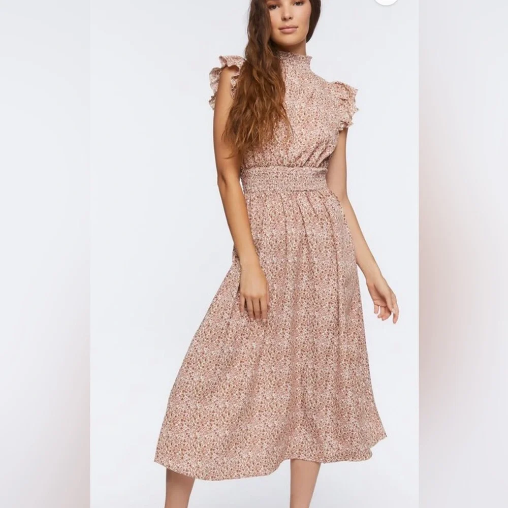 NWOT Mock Neck Floral Midi Dres - Picture 4 of 6